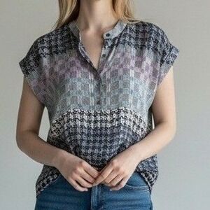 Cabi Top Women S Blue 735 Astor‎ Houndstooth Boxy Casual Chic Office Modern